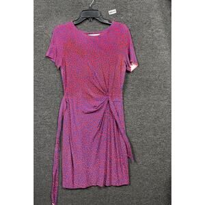 Diane Von Furstenberg Women's Zoe Ruched Waist Dress Red Purple Leopard Print 8